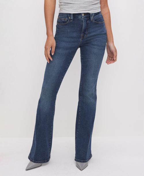 Good American Petite Good Mid-Rise Flare-Leg Jeans - Dark Blue