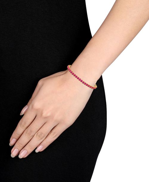 Lab-Grown Ruby Heart Shape Tennis Bracelet (12-1/3 ct. t.w.) in Yellow-Plated Sterling Silver - Ruby