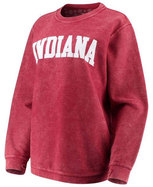 Women's Crimson Indiana Hoosiers Comfy Cord Vintage-Like Wash Basic Arch Pullover Sweatshirt - Crimson