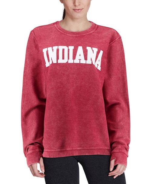 Women's Crimson Indiana Hoosiers Comfy Cord Vintage-Like Wash Basic Arch Pullover Sweatshirt - Crimson