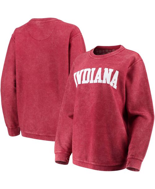 Women's Crimson Indiana Hoosiers Comfy Cord Vintage-Like Wash Basic Arch Pullover Sweatshirt - Crimson