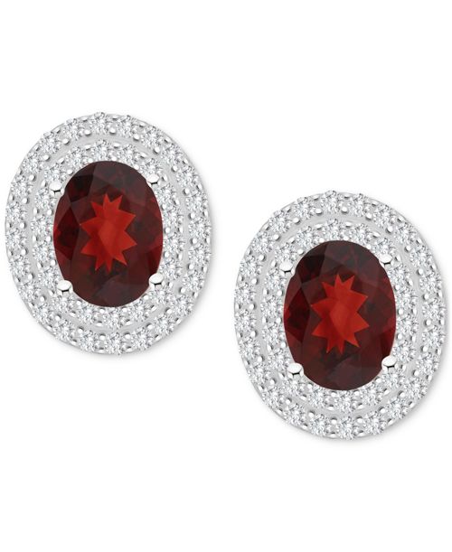 Rhodolite Garnet (3 ct. t.w.) & White Topaz (7/8 ct. t.w.) Oval Stud Earrings in Sterling Silver (Also in Citrine, Blue Topaz, Peridot, & Amethyst) -