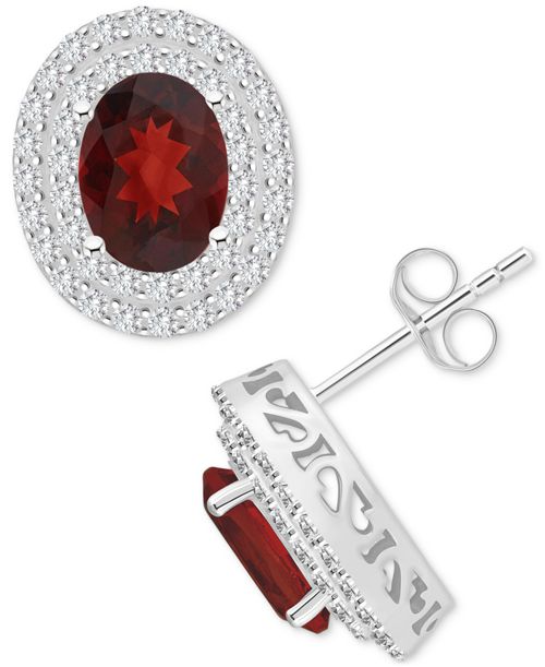 Rhodolite Garnet (3 ct. t.w.) & White Topaz (7/8 ct. t.w.) Oval Stud Earrings in Sterling Silver (Also in Citrine, Blue Topaz, Peridot, & Amethyst) -