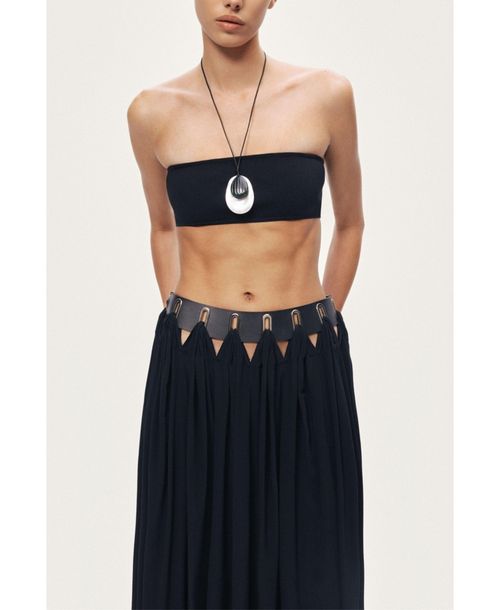 Nocturne Women's Pleated Ring-Detail Midi Skirt - Black