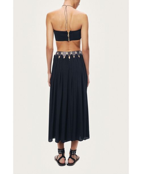 Nocturne Women's Pleated Ring-Detail Midi Skirt - Black