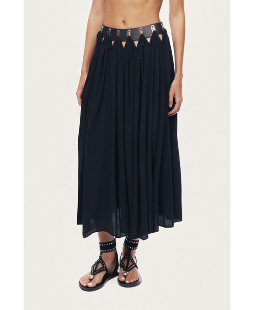 Nocturne Women's Pleated Ring-Detail Midi Skirt - Black