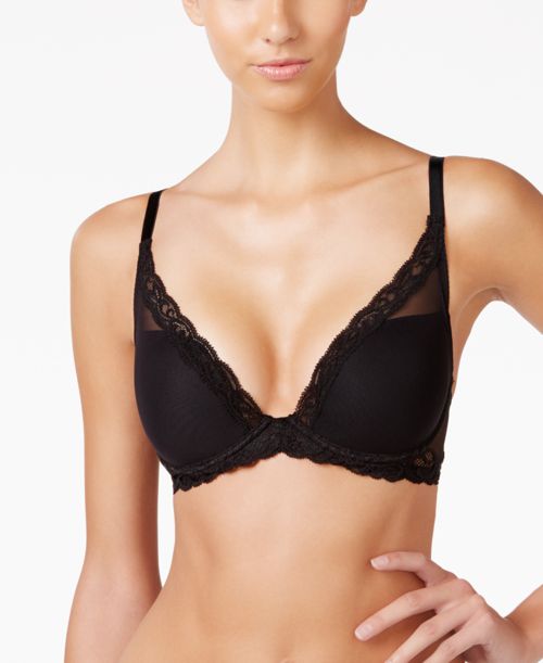 Women's Feathers Lace Contour Underwire Plunge Bra 730023 - Black