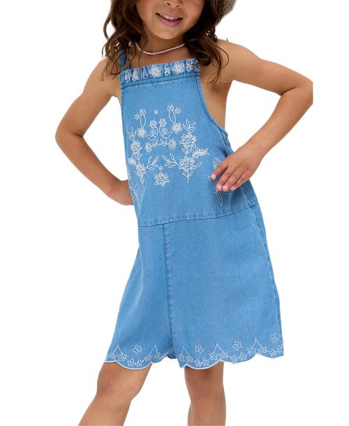 Raffya Kids Rachel Scalloped Hem Embroidered Romper - Blue