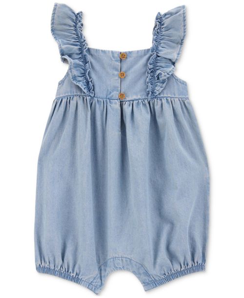 Carter's Baby Girls Cotton Chambray Flutter Romper - Blue