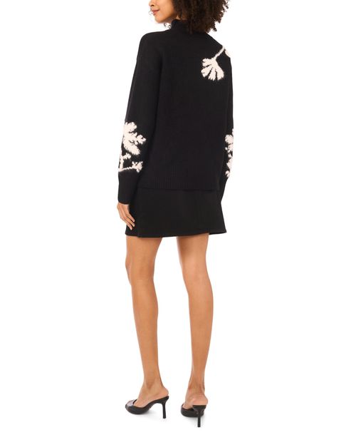 Vince Camuto Women's Floral Motif Long-Sleeve Sweater - Rich Black