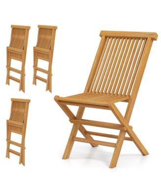 Costway Patio Chairs Set Of 4 With Slatted Seat Backrest No Assembly Needed For Poolside