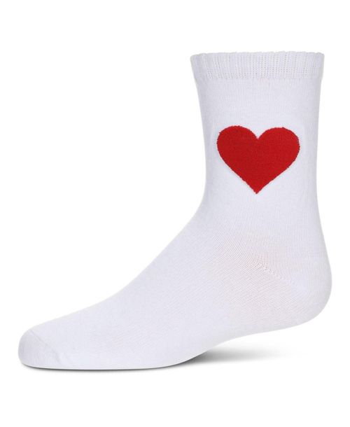 MeMoi Little Girls Fuzzy Heart Crew Socks - White