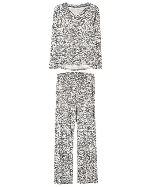 MeMoi Women's Leopard Print Cotton Blend 2 Piece Set - Gray