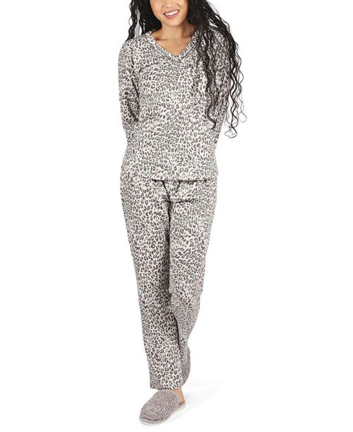 MeMoi Women's Leopard Print Cotton Blend 2 Piece Set - Gray