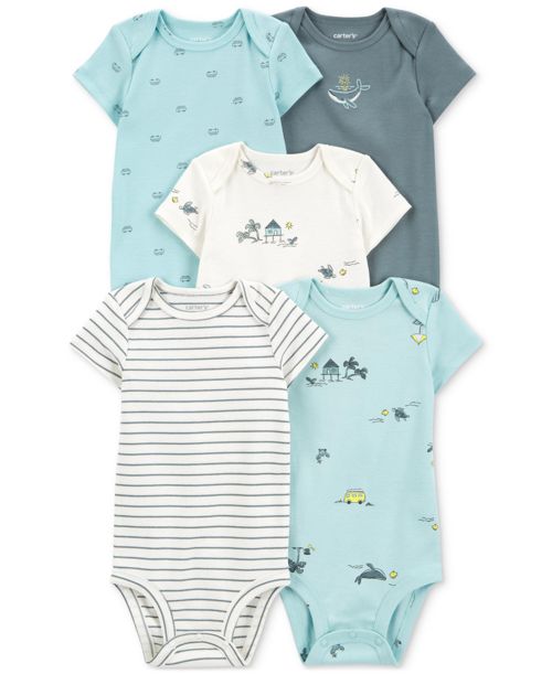 Carter's Baby Boys Cotton Short-Sleeve Bodysuits, Pack of 5 - Assorted