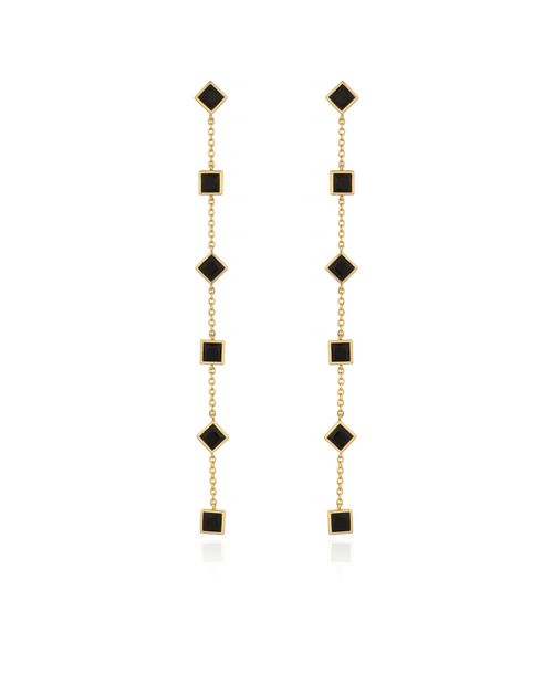 Ettika Geometric Linear 18K Gold Plated Earrings - Black