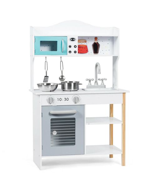 Kids Pretend Kitchen Playset with Cookware and Food Accessories - White