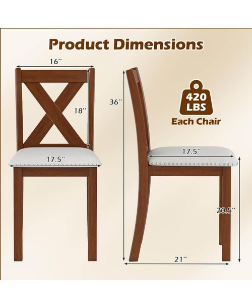 Gymax Wooden Dining Chair Set of 2 w/Acacia Wood Legs Padded Seat Curved Back - Brown