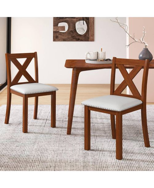Gymax Wooden Dining Chair Set of 2 w/Acacia Wood Legs Padded Seat Curved Back - Brown