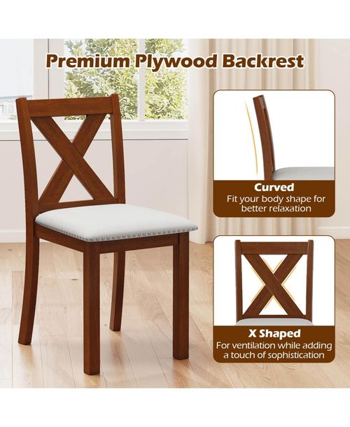 Gymax Wooden Dining Chair Set of 2 w/Acacia Wood Legs Padded Seat Curved Back - Brown