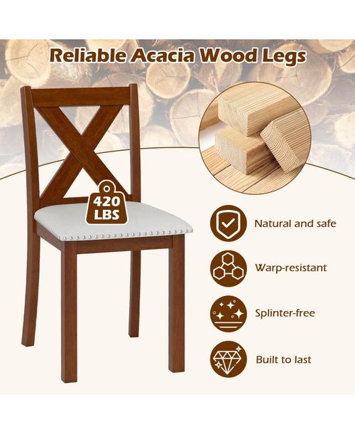Gymax Wooden Dining Chair Set of 2 w/Acacia Wood Legs Padded Seat Curved Back - Brown