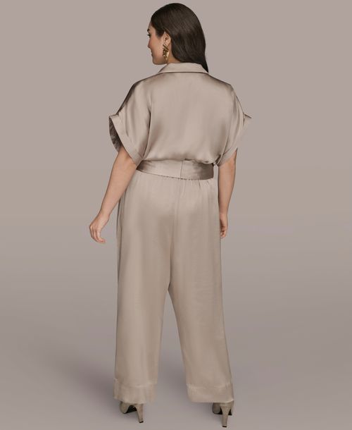 Donna Karan New York Plus Size Satin Collared Jumpsuit - Vapor