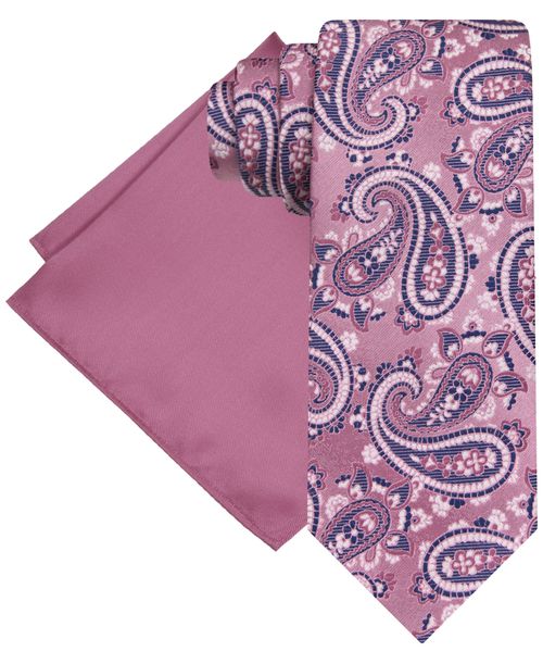 Steve Harvey Men's Paisley Tie & Solid Pocket Square Set - Rose