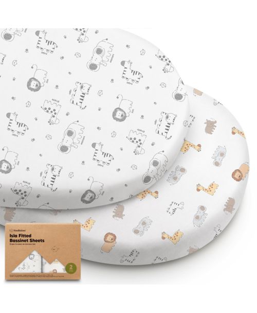 KeaBabies Bassinet Sheet for Baby Girls, Boys, 2-Pack Isla Fitted Bassinet Sheets, Bassinet Mattress Sheets - Keasafari