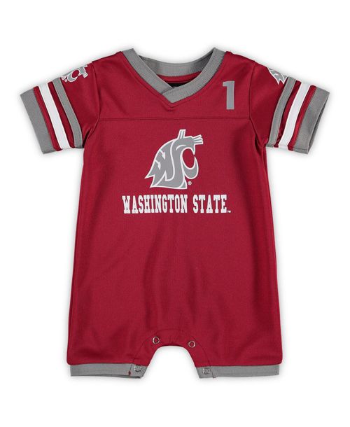 Newborn and Infant Boys and Girls Colosseum Crimson Washington State Cougars Bumpo Football Logo Romper - Crimson