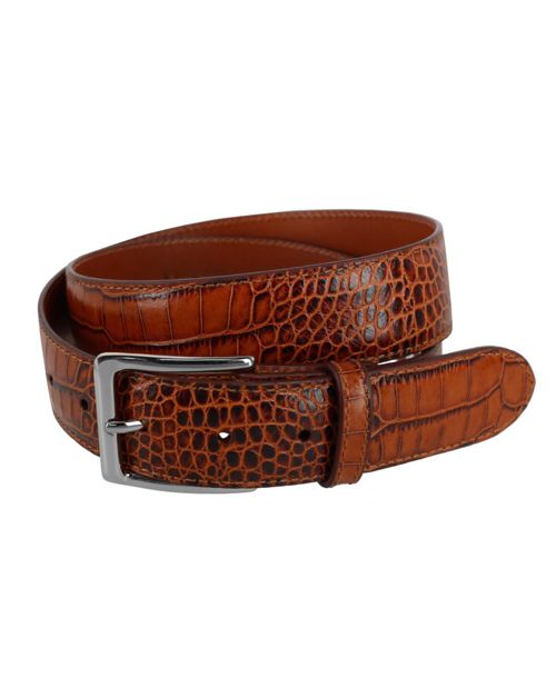 Trafalgar Men's Chance 35mm Mock Mini-African Alligator Embossed Italian Leather Belt - Cognac