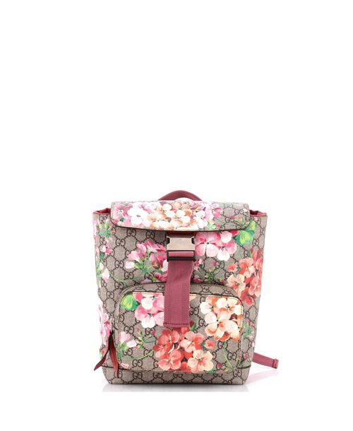 Pre-Owned Gucci Small Buckle Backpack Blooms Print Gg Coated Canvas - Pink