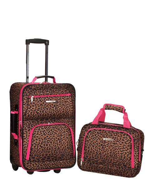 Rockland 2-Pc. Pattern Softside Luggage Set - Cheetah with Pink Trim