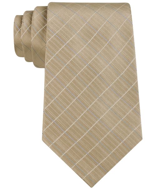Calvin Klein Etched Large Grid Windowpane Slim Tie - Taupe