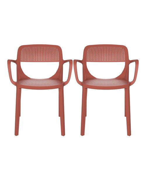 Outdoor Stackable Plastic Resin Patio Dining Armchair (Set of 2) - Red