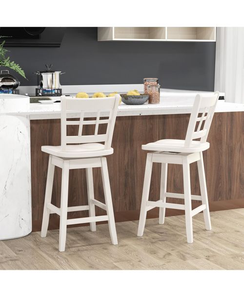 Gouun Counter Height Barstools Set of 2 with 6-Grid Hollow Back and Seat - White