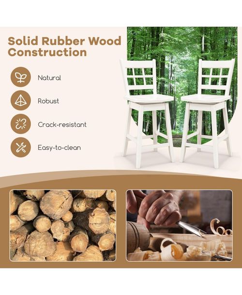 Gouun Counter Height Barstools Set of 2 with 6-Grid Hollow Back and Seat - White