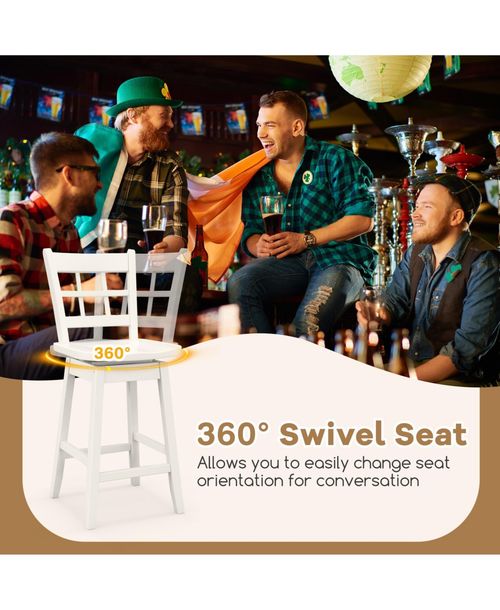 Gouun Counter Height Barstools Set of 2 with 6-Grid Hollow Back and Seat - White