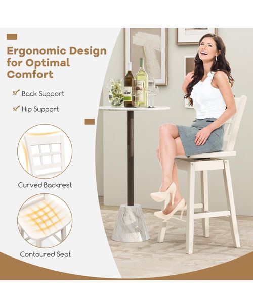 Gouun Counter Height Barstools Set of 2 with 6-Grid Hollow Back and Seat - White