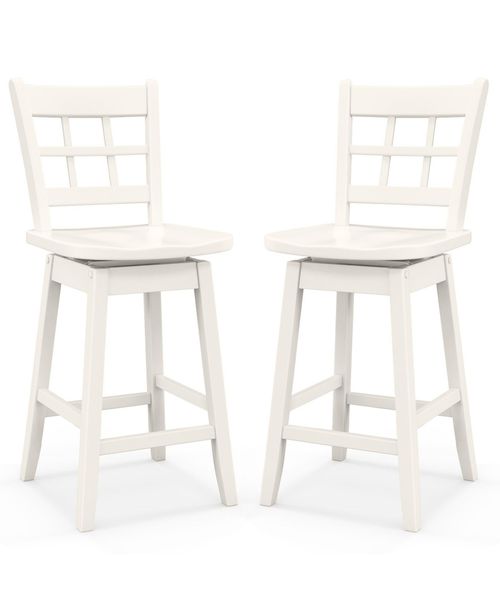 Gouun Counter Height Barstools Set of 2 with 6-Grid Hollow Back and Seat - White
