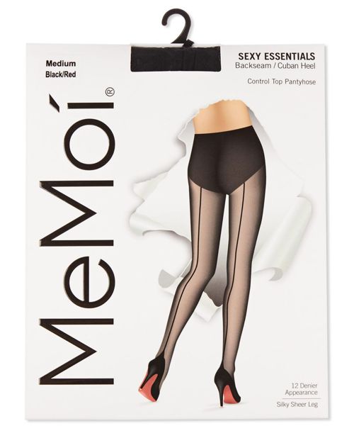 MeMoi Women's Control Top Pantyhose with Backseam Cuban Heels Mm-618 - Black-Red