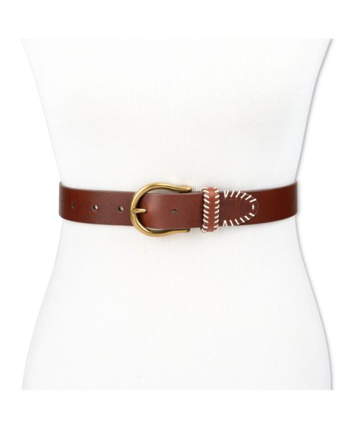 Levi's Women's Western Genuine Leather Contrast Stitch Belt - Light Brown