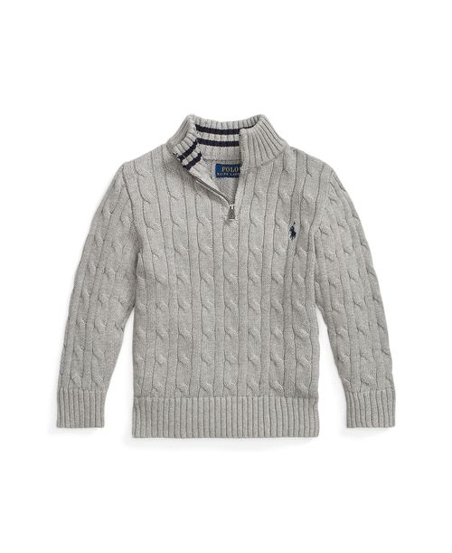 Polo Ralph Lauren Little and Toddler Boys Cable-Knit Cotton Quarter-Zip Sweater - Andover Heather