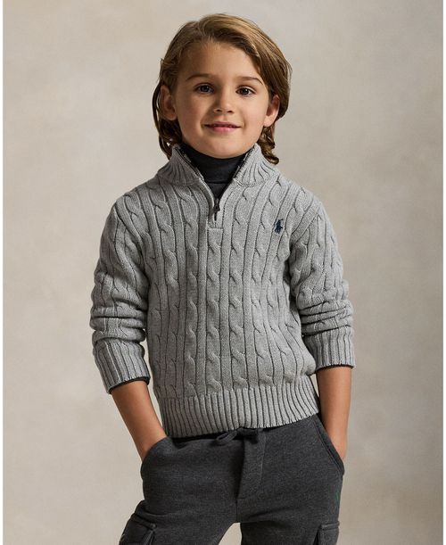 Polo Ralph Lauren Little and Toddler Boys Cable-Knit Cotton Quarter-Zip Sweater - Andover Heather