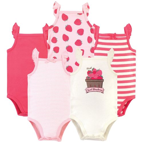 Touched by Nature Baby Girls 5Pk Natural Sleeveless Bodysuits - Strawberries