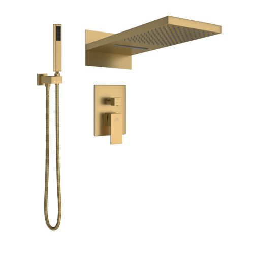 Casainc 22 Inch Luxury Waterfall Shower System Valve Kit with Handheld Spray - Brushed gold