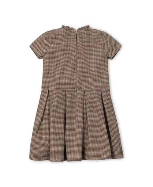Hope & Henry Toddler Girls Organic Ruffle Collar Pintuck Drop Waist Dress - Camel houndstooth