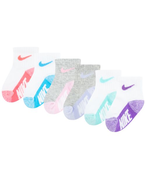 Nike Baby and Toddler Boys or Girls Multi Logo Socks, Pack of 6 - Grey Heather / Pink