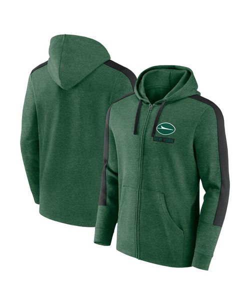 Fanatics Men's Heather Green New York Jets Gains Full-Zip Hoodie - Heather Green