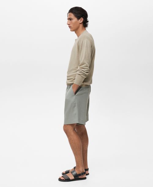 Mango Men's Linen Pleated Bermuda Shorts - Aqua Green