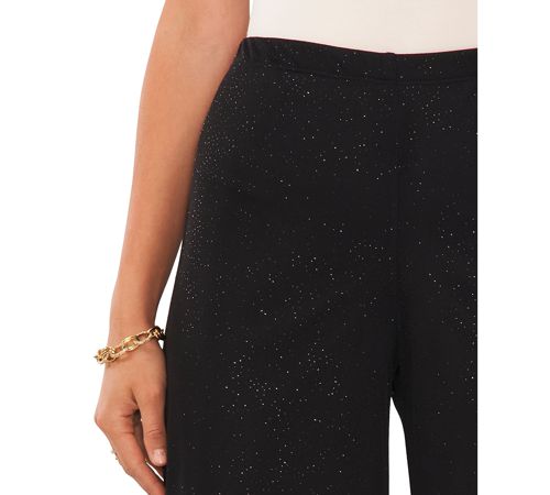 Msk Women's Glitter Pull-On Wide-Leg Pants - Black